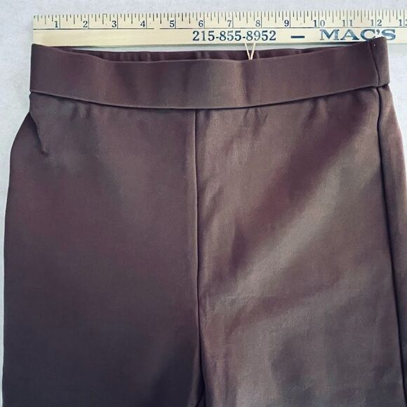 OGL Ponte High Rise Flared Pants Womens Size XS Brown Slimming Flat Front Pullon - Picture 10 of 13